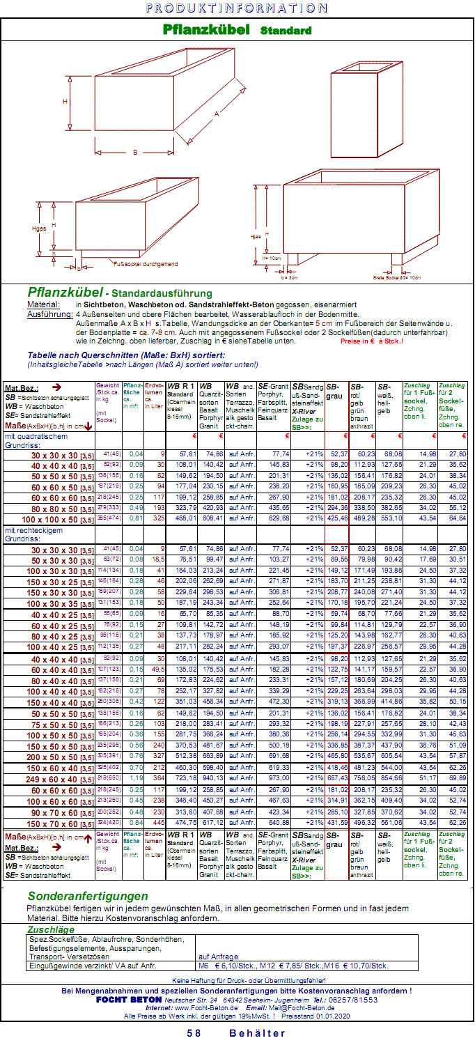 Pflanzk&auml;sten Blumenk&uuml;bel viele Ausf&uuml;hrungen Preise - Standard