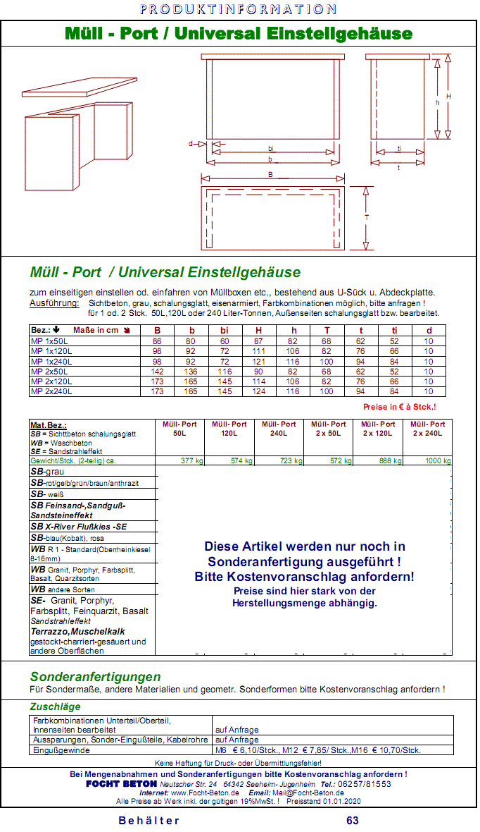 Betonbeh&auml;lter - M&uuml;llport Universal  Einstellgeh&auml;use