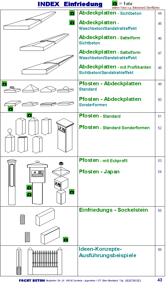 Einfriedung,Mauerscheiben,Pfeiler,Abdeckplatten auch in Ma&szlig;anfertigung -INDEX