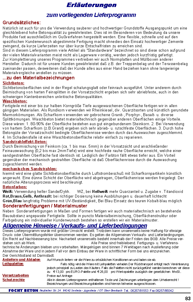 Erl&auml;uterungen zum Lieferprogramm