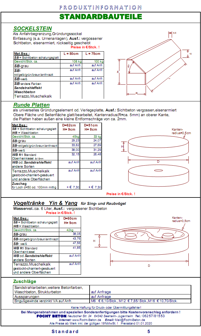 Sockelsteine / Runde Betonplatten / Vogeltr&auml;nke...mit Preis