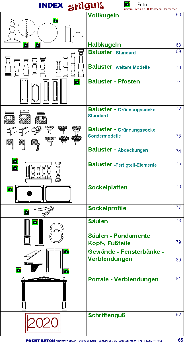 INDEXSEITE Baluster Fensterb&auml;nke Fenstergew&auml;nde Gesimse Kugeln