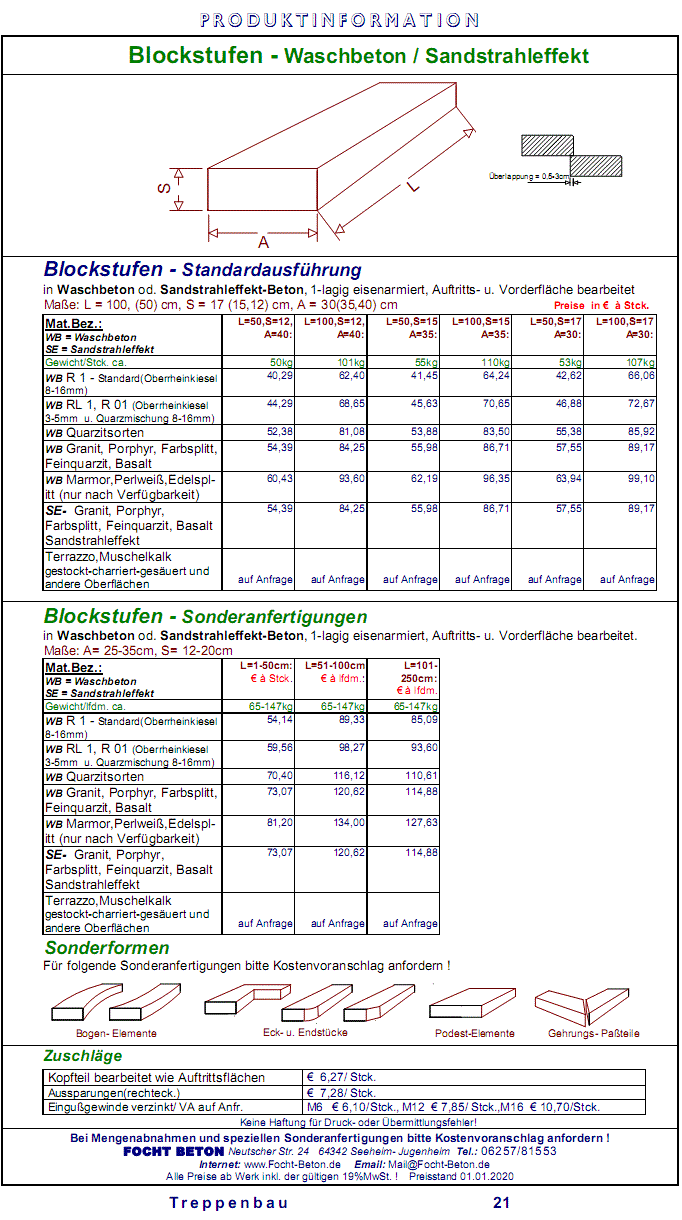 Blockstufen Waschbeton Sandstrahleffekt Ma&szlig;anfertigung