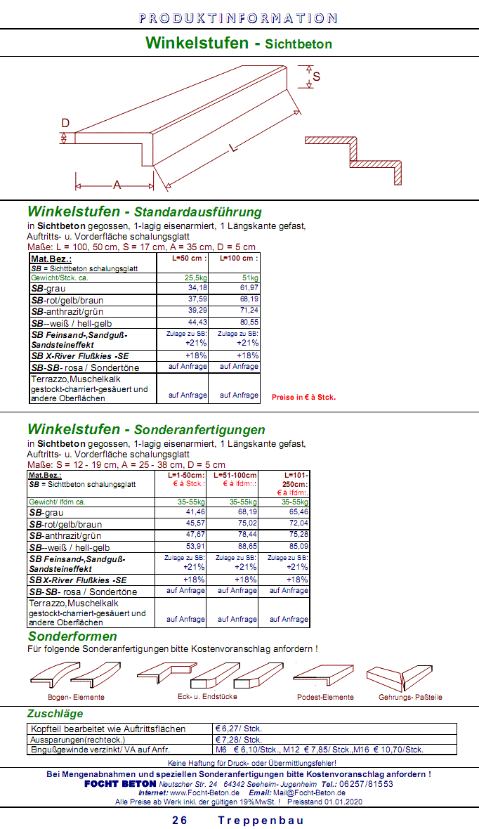 Winkelstufe n Sichtbeton in Ma&szlig;anfertigung auch Sandstrahleffekt u. Feinsandguss