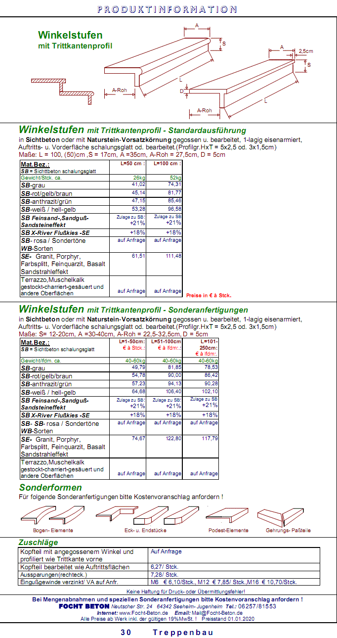 Winkelstufen Trittkantenprofil  Sichtbeton Waschbeton Sandstrahleffekt auch Ma&szlig;anfertigung