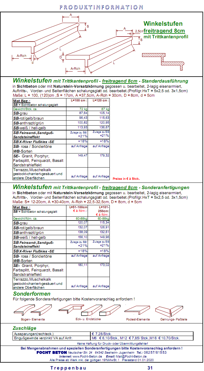 Winkelstufen freitragend mit Trittkantenprofil auch Ma&szlig;anfertigung