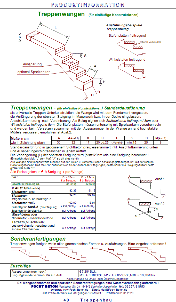 Treppenwange einl&auml;ufig  Ma&szlig;anfertigung Sichtbeton