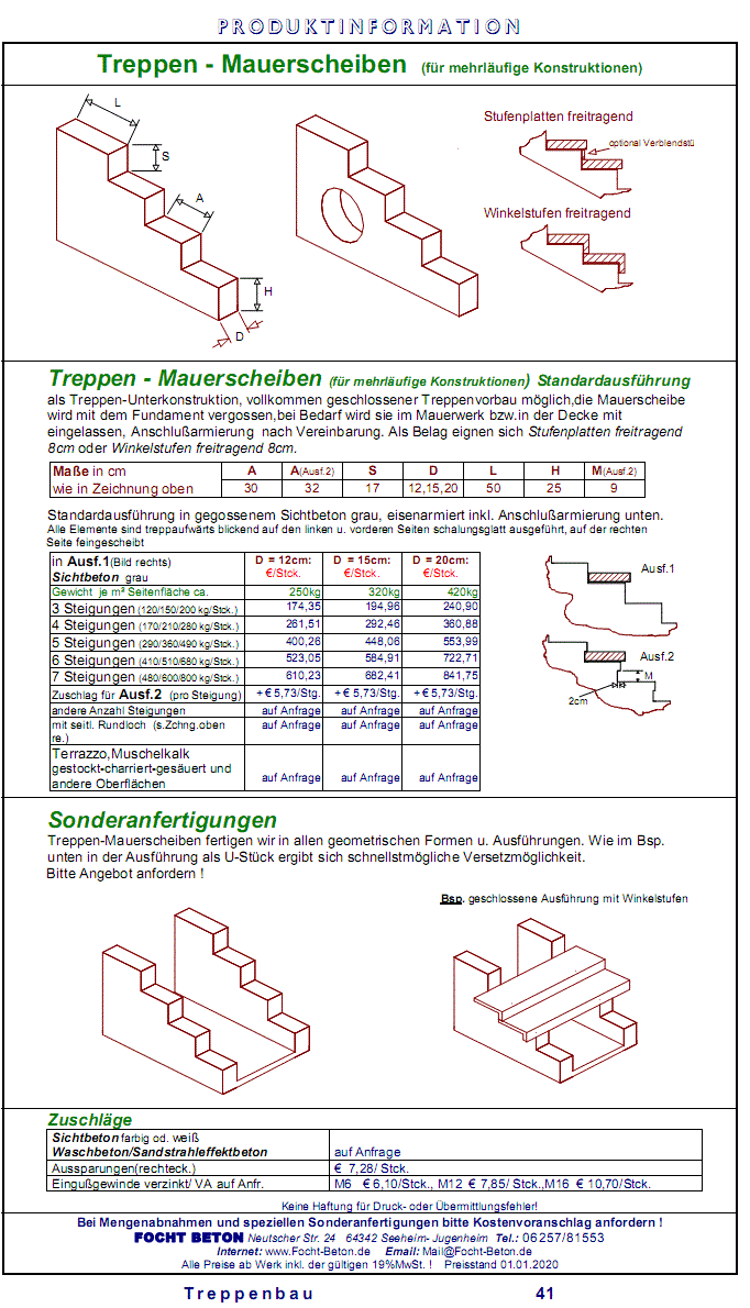 Treppen Mauerscheiben Sichtbeton / Stahlbeton ..mit Preisen